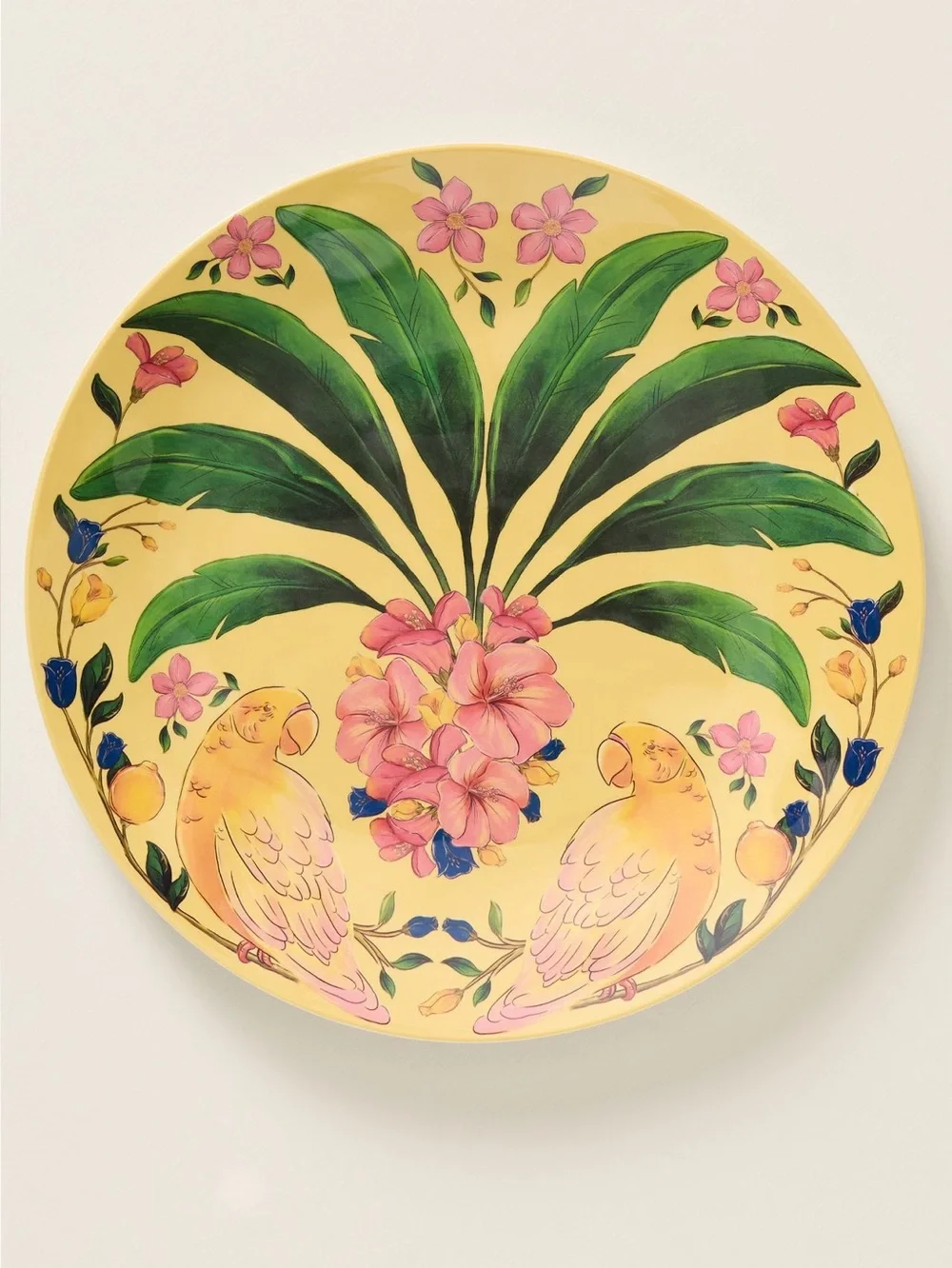 🌴 Anthropologie Melamine Dinner Plates Tropical Birds 10.75” FARM Rio Set of 4